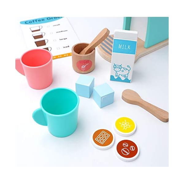 Tiny Land Kinderküche Brew & Serve Kaffeemaschinen-Set aus Holz - Spielen Sie Küchenzubehör, ermutigen Sie… – Bild 8