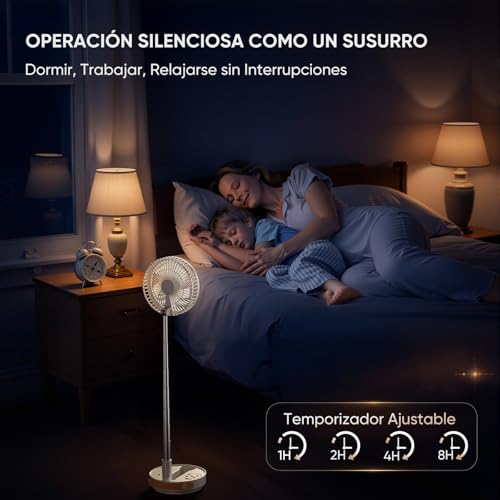 Ventilador Portátil Extensible y Plegable de 10000mAh, Ventilador Recargable con Control Remoto, Oscilación de 180° y Temporizador, Power Bank para Celular, Ideal para Dormitorio, Oficina y Camping