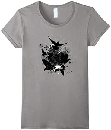Womens Abstract Black Birds Shirt Gift For Bird And Art Lovers Medium Slate