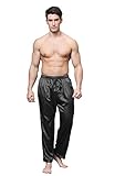 Tony & Candice Men's Satin Pajama Pants Long PJ Bottoms (Large, Black)