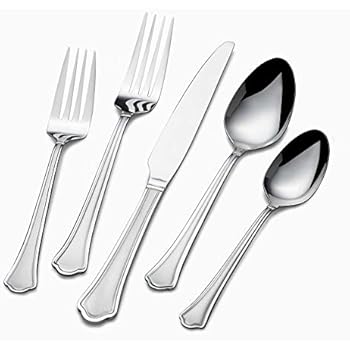Pfaltzgraff 5102569 Capri Frost 53-Piece Stainless Steel Flatware Set with Serving Utensil Set and Steak Knives, Service for 8