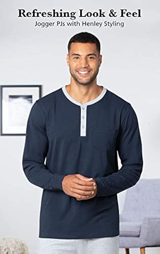 PajamaGram Men's Sleepwear Men Pajamas Set, Long Sleeve, Navy