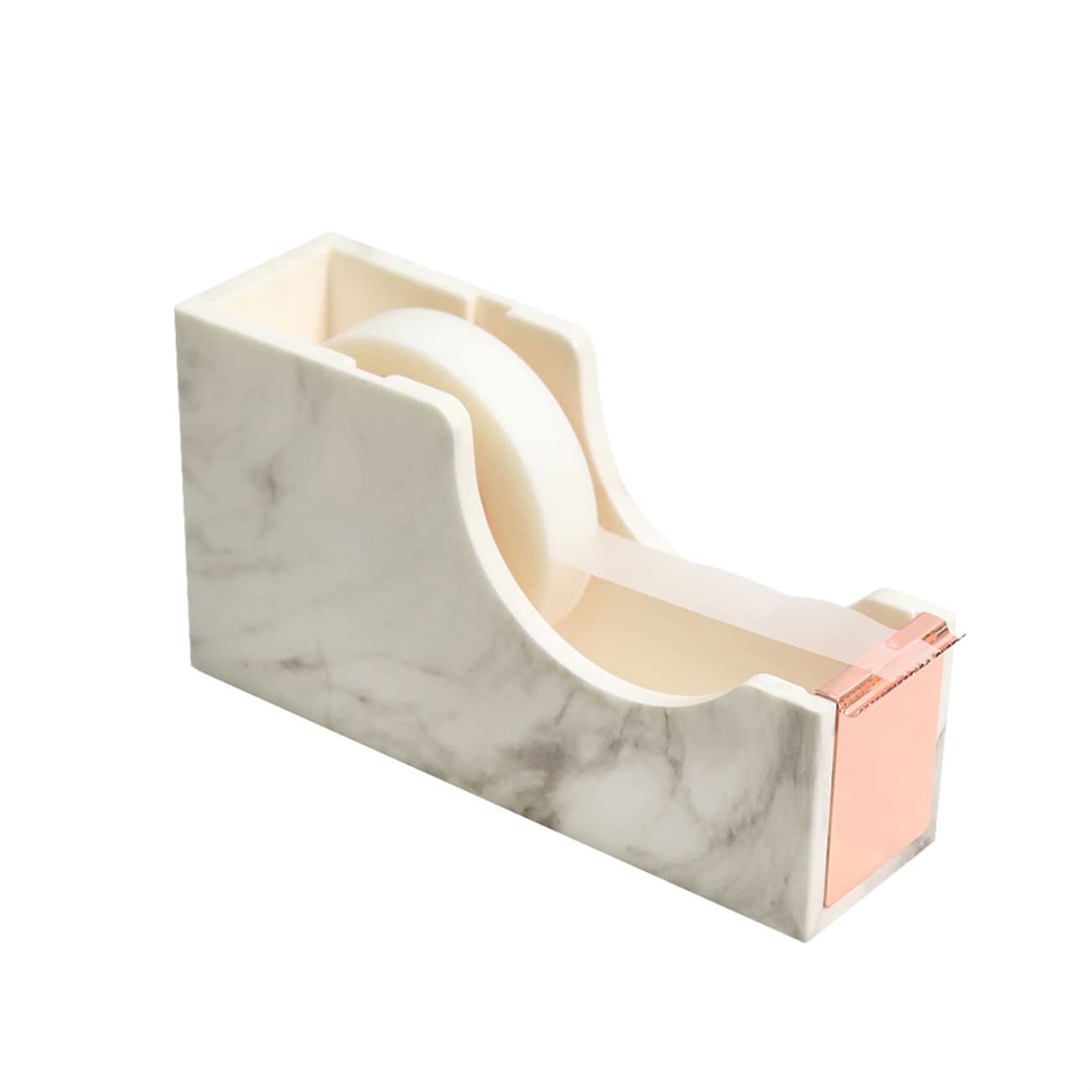 MultiBey Desktop Tape Dispenser Gold Rose Gold Metal Core Marble White Texture Office Supplies 1" (Rose Gold)