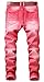 YTD Mens Distressed Ripped Biker Slim Jeans Stretched Moto Denim Pants 32 Red