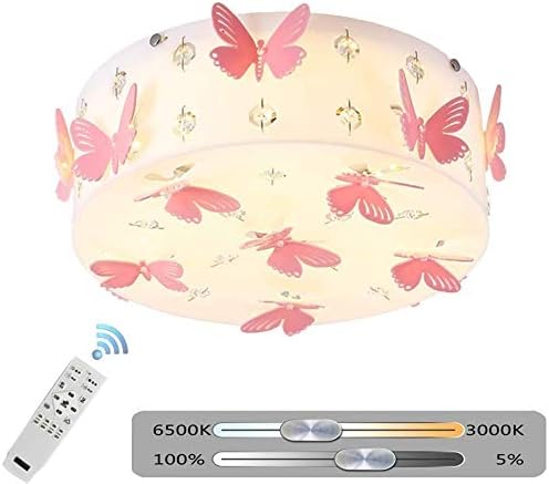 LED Butterfly Round Ceiling Light，Princess Warm Romantic Bedroom Butterfly Ceiling Lamp with Remote Control Acrylic Decorative Ceiling Lighting Pink Pendant Lamp