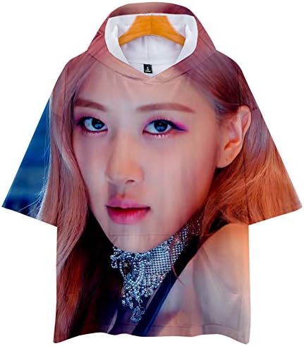 T-Shirts 3D Print Hooded Blackpink Graphics Short Sleeve Tees Pullover with Big Pockets for Mens Womens