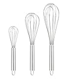 Set of 3 Stainless Steel Whisk 8"+10"+12", Kitchen Balloon Hand Stainless Whisk Set for Blending Whisking Beating Stirring by Ouddy ()