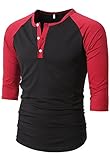 MIEDEON Mens Casual Slim Fit Raglan Baseball 3/4Sleeve Henley T-Shirt