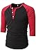 MIEDEON Mens Casual Slim Fit Raglan Baseball Three-Quarter Sleeve Henley T-Shirt