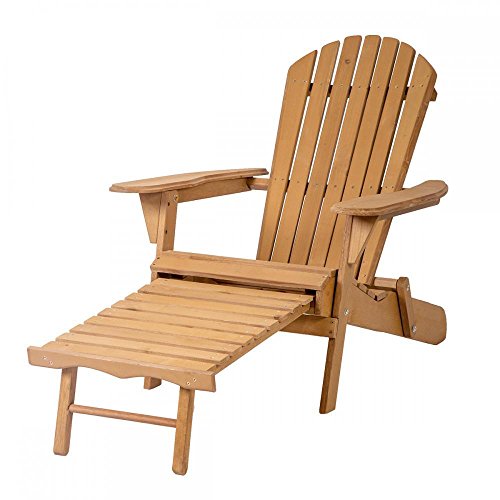 Outdoor Wood Adirondack Chair Foldable w/ Pull Out Ottoman Patio Furniture