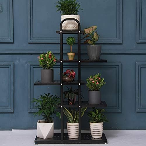 Hthlyp 花台 フラワースタンド 園芸ラック アメリカの錬鉄の植物スタンドリビングルーム多層植木鉢ラックフロアスタンド植物棚バルコニー植物ラック メタル 植木鉢 おしゃれ Color Black Wheel Modernzeg Hu