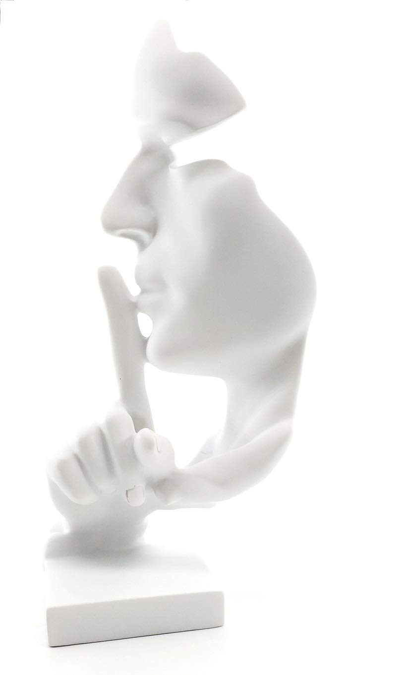 Modern and Simple Sculptures The Thinker Statue,Silence is Gold Keep Silence Statues and Figurines Desk Decoration for Office Home Decor (White)
