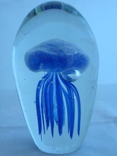 Glass Jellyfish Paperweight Color Blue 6" (Glow in Dark) - Jelly Fish Paper Weight