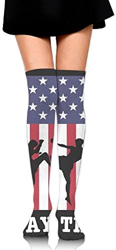 American Flag MUAY THAI Boxing Knee High Sports Compression Long Skirt Thigh Socks For Womens Cute Adult Stocking For Running,Stance,Cycling,Yoga,Soccer-Knee Length 25.59 Inch