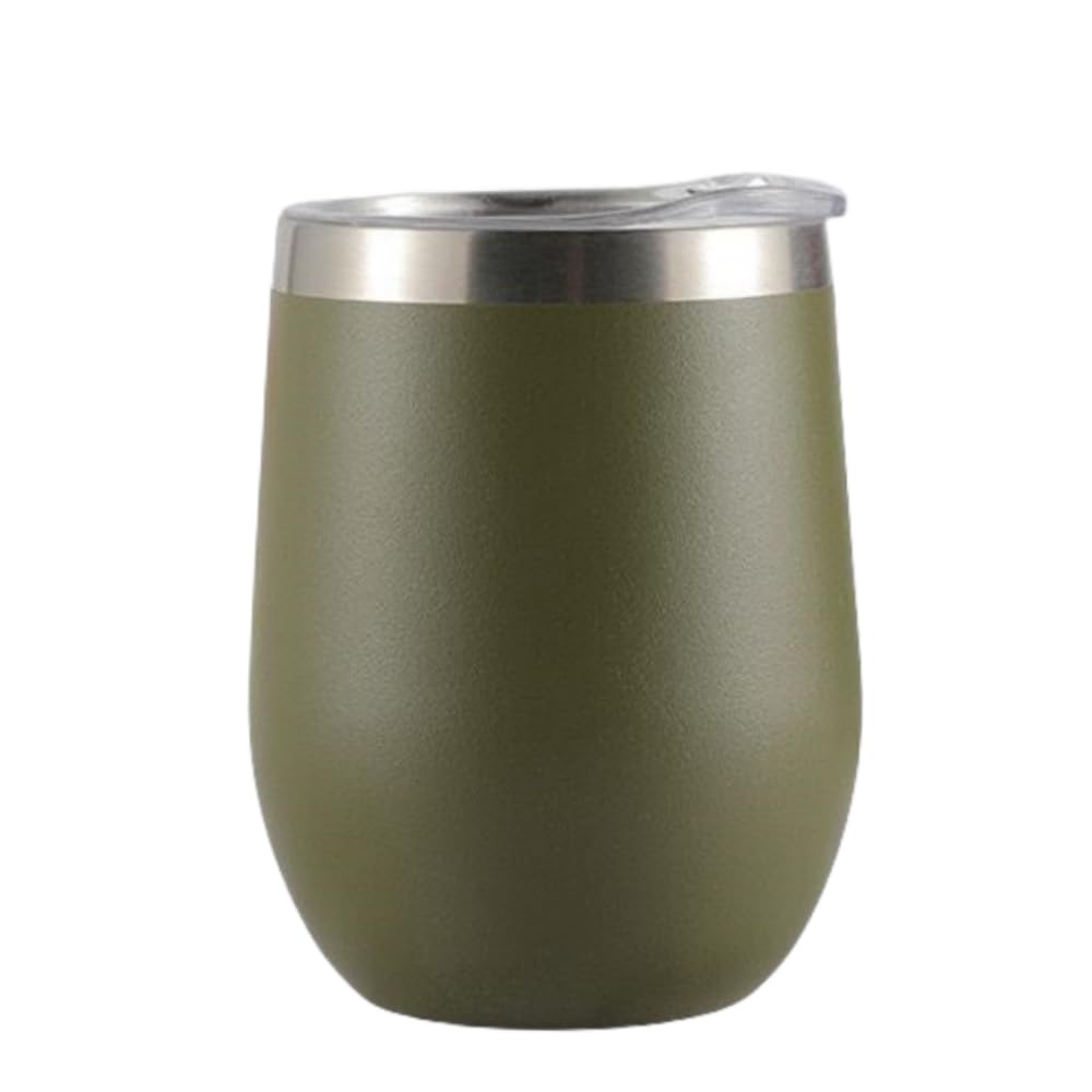 Gteller 12oz 355ml Stainless Steel Wine Tumbler Stemless Glasses with Lids Double Insulated Travel Mug Perfect for Wine, Coffee, Drinks, Champagne, Cocktails (Olive Green)