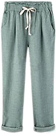 Prapra Casual Womens Cotton Linen Pants Elastic Waist Wide Leg Trousers Plus Size Harem Pants