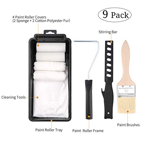 Paint Roller,Paint Tray,9 PCS Paint Roller kit,House Painting Tray,Paint Roller Frame,Paint Covers,Roller Paint Brush,Painting Tools for Walls