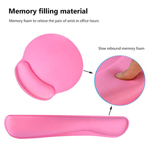 Keyboard Wrist Rest Pad Mouse Pad, Memory Foam, Rest Pads Sets for Comfortable Typing & Wrist Pain Relief, Anti-Slip Rubber Base (Pink)
