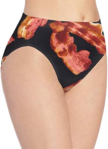 MguThb Funny Colorful Bacon Women Cotton Underpants High Waist Full Coverage Briefs Shaper Panties,High Cut Brief Panties,Size:S-XL