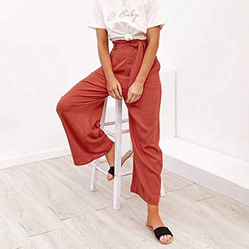 Farmerl Women Solid Casual Belt High Waisted Loose Pants Yoga Long Trousers Orange - Thumbnail 2