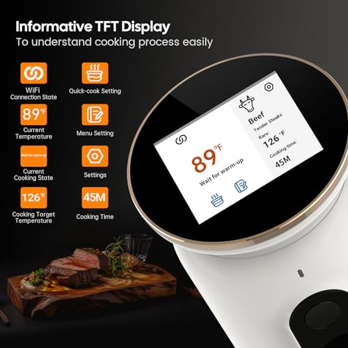 INKBIRD WiFi Sous Vide Machine ISV-101W, Precision Slow Cooker with 3D Water Circulation, 1000W Fast Heating Immersion Circulator, App Preset Menus, Accurate Temp Control & Smart Alerts, TFT Display