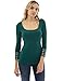 PattyBoutik Women Square Neck 3/4 Sleeve Eyelet Blouse (Dark Green Small)