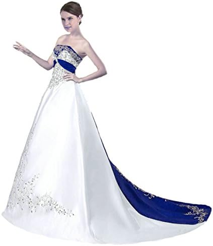 Vantexi Women's Satin Embroidery Wedding Dress Bridal Gown