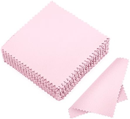 JUANYA 50pcs Jewelry Cleaning Cloth Polishing Cloth for Sterling Silver Gold Platinum (Pink)