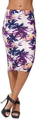 DESTTY Women's Elastic Stretchy Printed Bodycon Pencil Skirt Floral pattern C L/XL