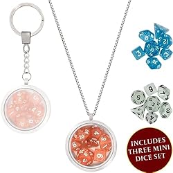 DND Dice Set Locket/Keychain - 3 Polyhedral Mini