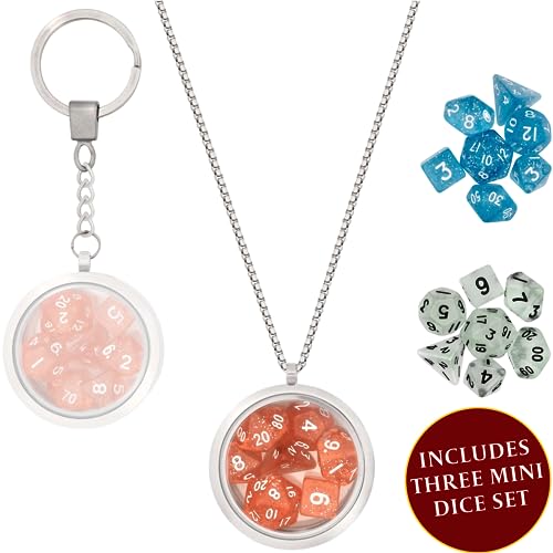 DND Dice Set Locket/Keychain - 3 Polyhedral Mini