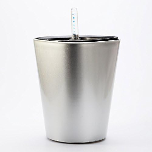 7-Inch Self Watering Planter Water Storage Flower Pot + Water Detector for Home Balcony Garden Decor (Square/Silver)