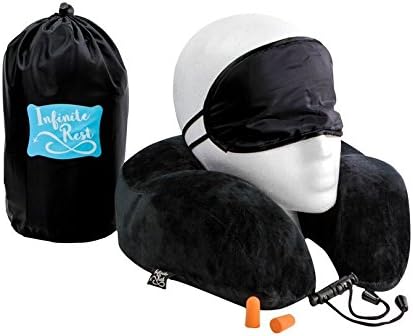 Infinite Rest Travel pillow set - Memory Foam Adjustable Toggle Neck Pillow Set. Includes: Travel Pillow, Eye Mask, Ear Plugs, and Travel Bag for Airplane and Car Travel (large)