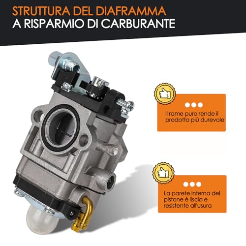Carburetor for 52cc 49cc 43cc Brushcutter, Complete Accessory Kit Included, Fits a Wide Variety of Lawn Mowers, Brushcutters and Chain Saws
