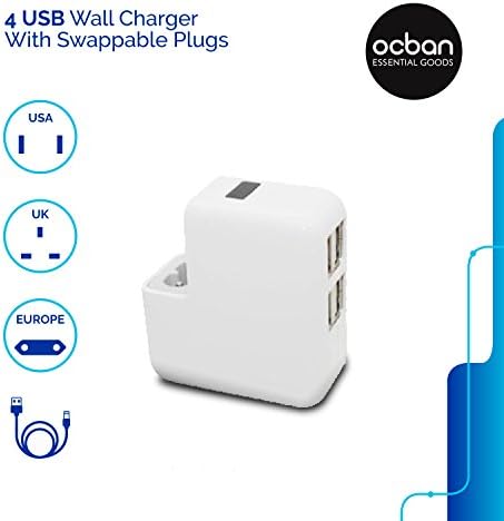 Fastest 4 USB Wall Charger Smart With Swappable Plugs Uk Usa Europe For Devices Like Apple Iphone Ios Android Samsung Galaxy Cell Phone Led Charging Display Accesories Travel Tool Great Price Ocban