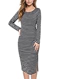 Bebonnie Women Casual Long Sleeve Striped Casual Slim Fit T Shirt Dress