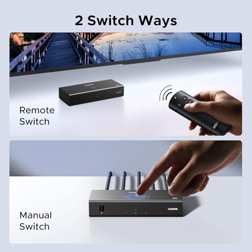 UGREEN HDMI Switch 3 in 1 Out, 4K@60Hz HDMI Splitter with Remote Supports HDR10+, 3D, Dolby Atmos, HDCP 2.2 Switcher Compatible with PS5/4/3 Xbox Series Roku TV Fire Stick Blu-Ray Player