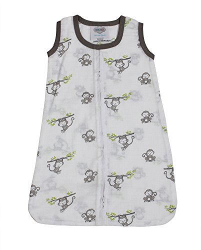 Bacati - Muslin Happy Monkeys Sleeping bag (Wearable Blankets) (Newborn, Gray)