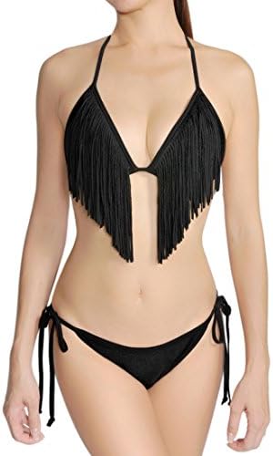 Cloris Murphy Womens BOHO Fringed Wireless Push Up Shaping Bikini Swimsuit