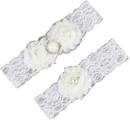 Women's Flower Lace Beaded 2 Piece Set Vintage Wedding Garters Bridal Accessories White