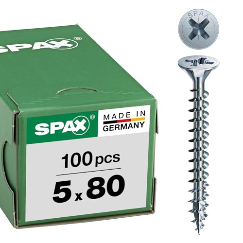 SPAX Universal screw, 5 x 80 mm, 100 pieces, full thread, flat countersunk head, cross recess Z2, 4CUT, WIROX - 1081010500803
