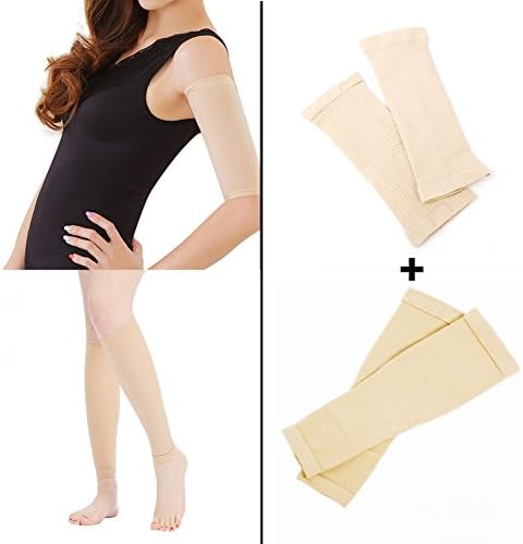webueat 2 Pairs Slimming Shaper Compression Sleeve Weight Loss Wrap Belt Set,1 Pair Arms Compression Shaper Wrap Sleeve &amp; 1 Pair Slimming Thigh Leg Shaper Compression Sleeve,Skin