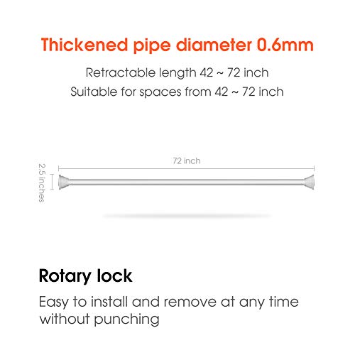 Shower Curtain Rod Tension Curtain Rod Non Slip No Rust No Drilling Never Collapse 42-72 inches (Chrome)