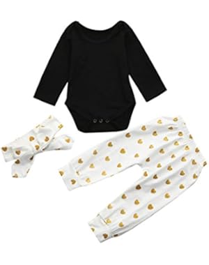 Infant Baby Boy Girl Clothes, Gold Stamping Heart Pants Headband Tops 3PC Outfits Sets