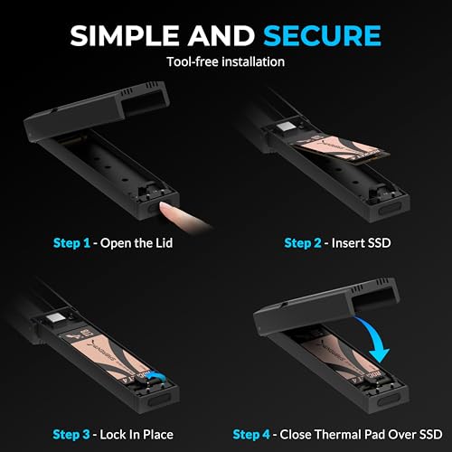 SABRENT USB C NVMe Enclosure & Reader, Tool-Free M.2 PCIe SSD Case for 2230-2280, 10Gbps USB 3.2 Gen 2 Adapter, Aluminum Cooling, External M.2 NVMe Drive Enclosure (EC-PNVO)