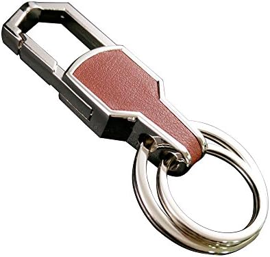 ChuangYi Pants Buckle Clip on Belt Polished Silver Double Loops Keyring Keychain Car Key Chain Ring Key (Brown)