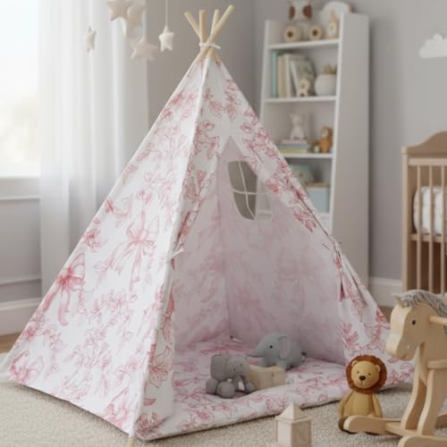 Silipull Teepee Tent for Kids Toddler Play Tent Indoor Pink Princess Playhouse Foldable Children Teepee for Girls Boys Indoor Outdoor