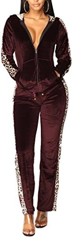 Women Zip up Hooded Jacket Long Pant Velvet Sweatsuits Tracksuits