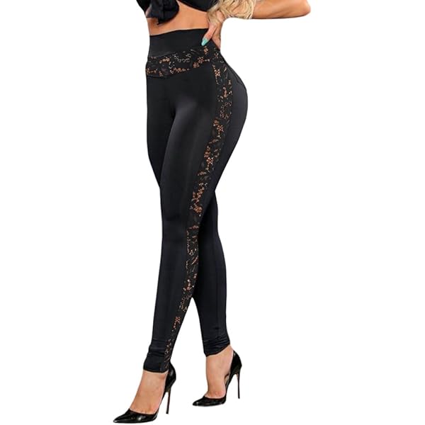 Women's Vintage Sexy Lace Leggings High Waist Mesh Panel