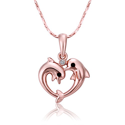 Fashion Charm Women Rose Gold Pendant Zircon Necklace (Dolphin)